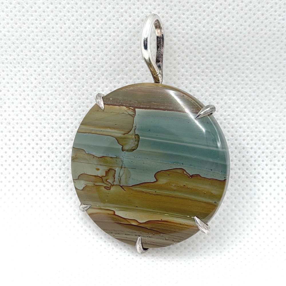 JHR  Artisan Owyhee Picture Jasper Pendant - Vintage Mexico Silver